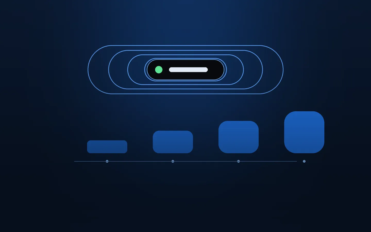 The Dynamic Island cue radiating outward, with four escalating levels beneath it.